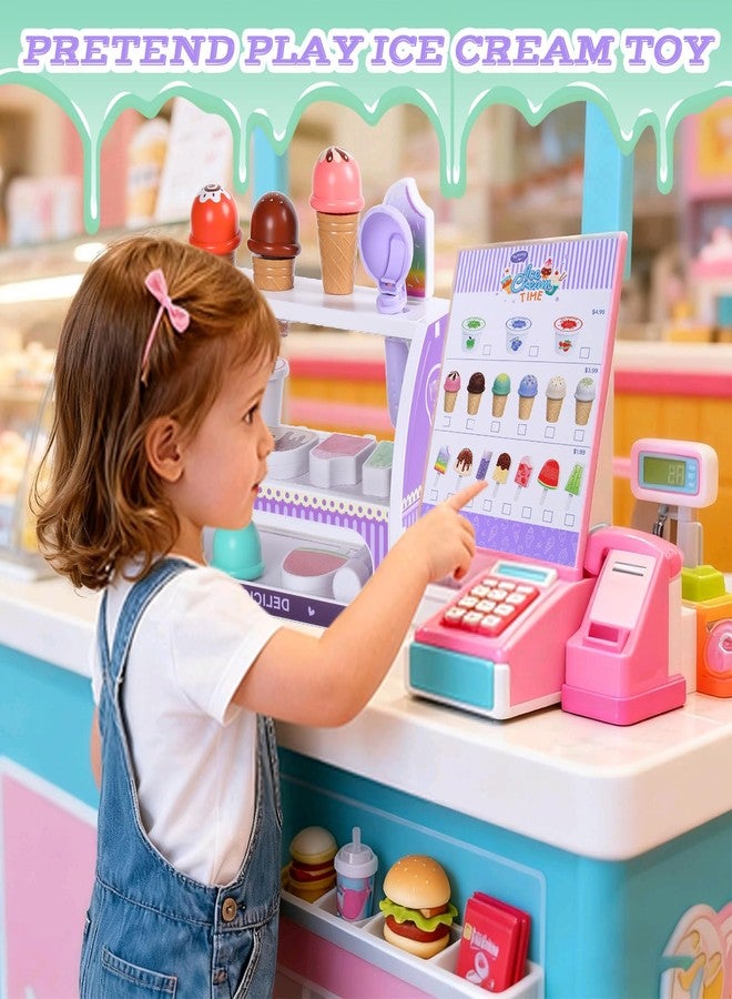 FENYAN Ice Cream Play Set, Pretend Play Store for Toddlers 3-5, Various Flavors Popsicle Ice Cream Counter Shop with Menu & Fake Money, Preschool Ice Cream Toys for Kids 3-8 Girls Birthday Gift - Image 3